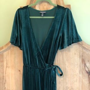 Modcloth Emerald Green Velvet Wrap Maxi Dress, Size Large